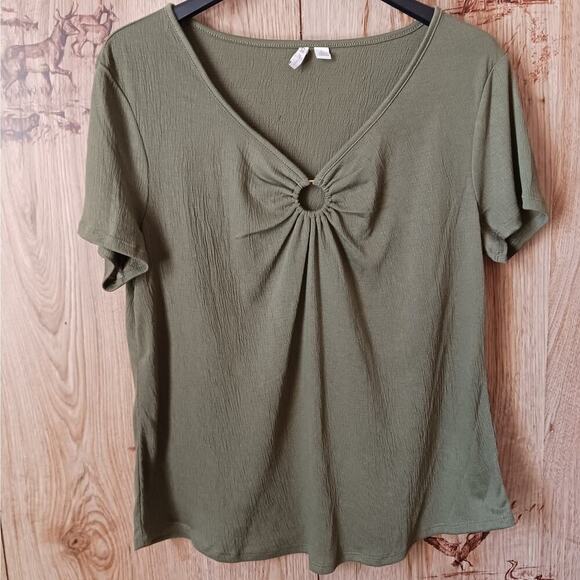 Cato Hunter Green Crepe Gold Ring V-neck Size Large - Picture 1 of 6